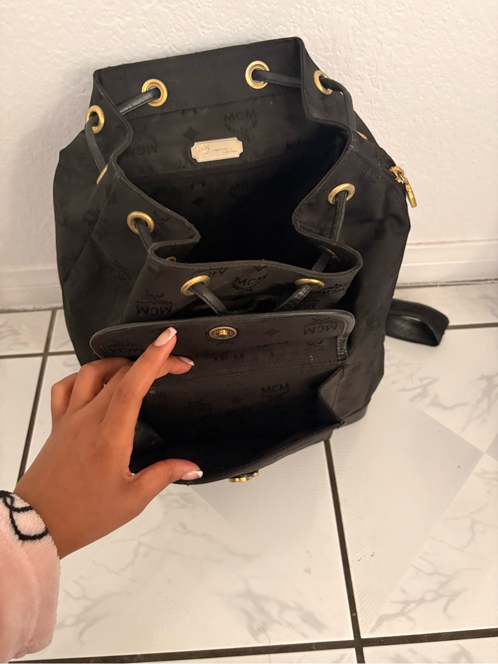 MCM Black Backpack with Gold Plaque - Picture 5 of 6